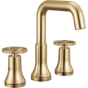 imageDelta Trinsic USpout Widespread Bathroom Faucet with Wheel Handle Brushed Nickel 3Hole Bathroom Sink Faucet Metal PushPop Drain Assembly Stainless 35547SSMPUDSTChampagne Bronze