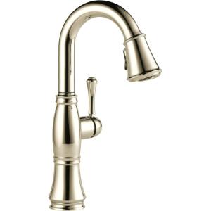 imageDelta Cassidy Brushed Nickel Touch Bar Faucet with Pull Down Sprayer Modern Single Hole Touch On Prep Sink Faucet Single Handle Lumicoat Arctic Stainless 9997TARPRDSTLumicoat Polished Nickel