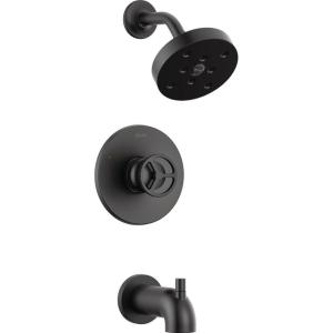imageDelta Trinsic 14 Series SingleFunction H2Okinetic Bathtub and Shower Faucet Set Wheel Handle Polished Nickel Shower Head and Handle Valve Trim Kit Polished Nickel T14458PN Valve Not IncludedMatte Black